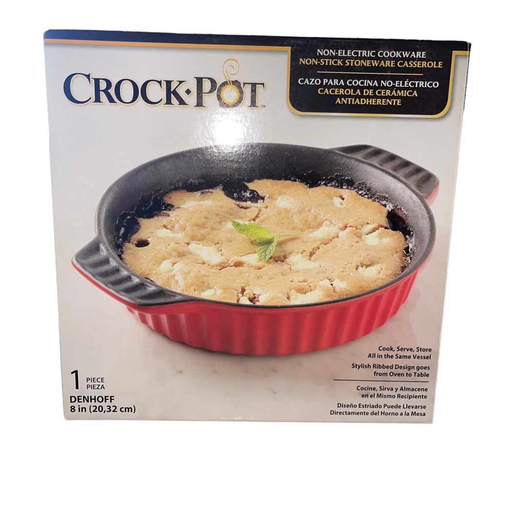 Crockpot by Gibson Red Ribbed Denhoff 8" Round Stoneware Casserole New In Box